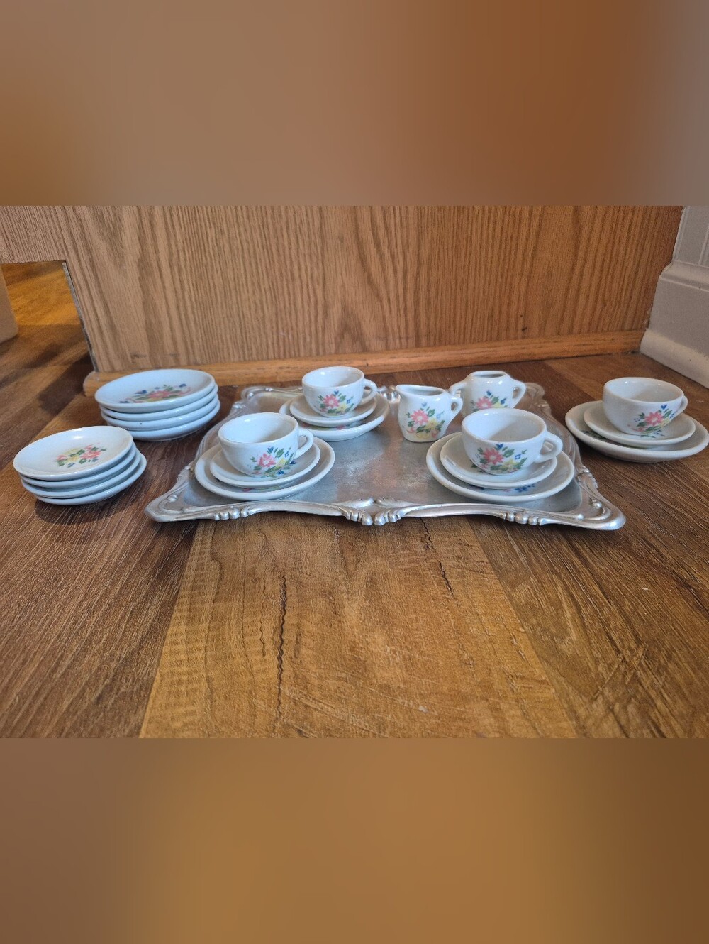 Vintqge Porcelain Floral Tea Set - on serving tray
